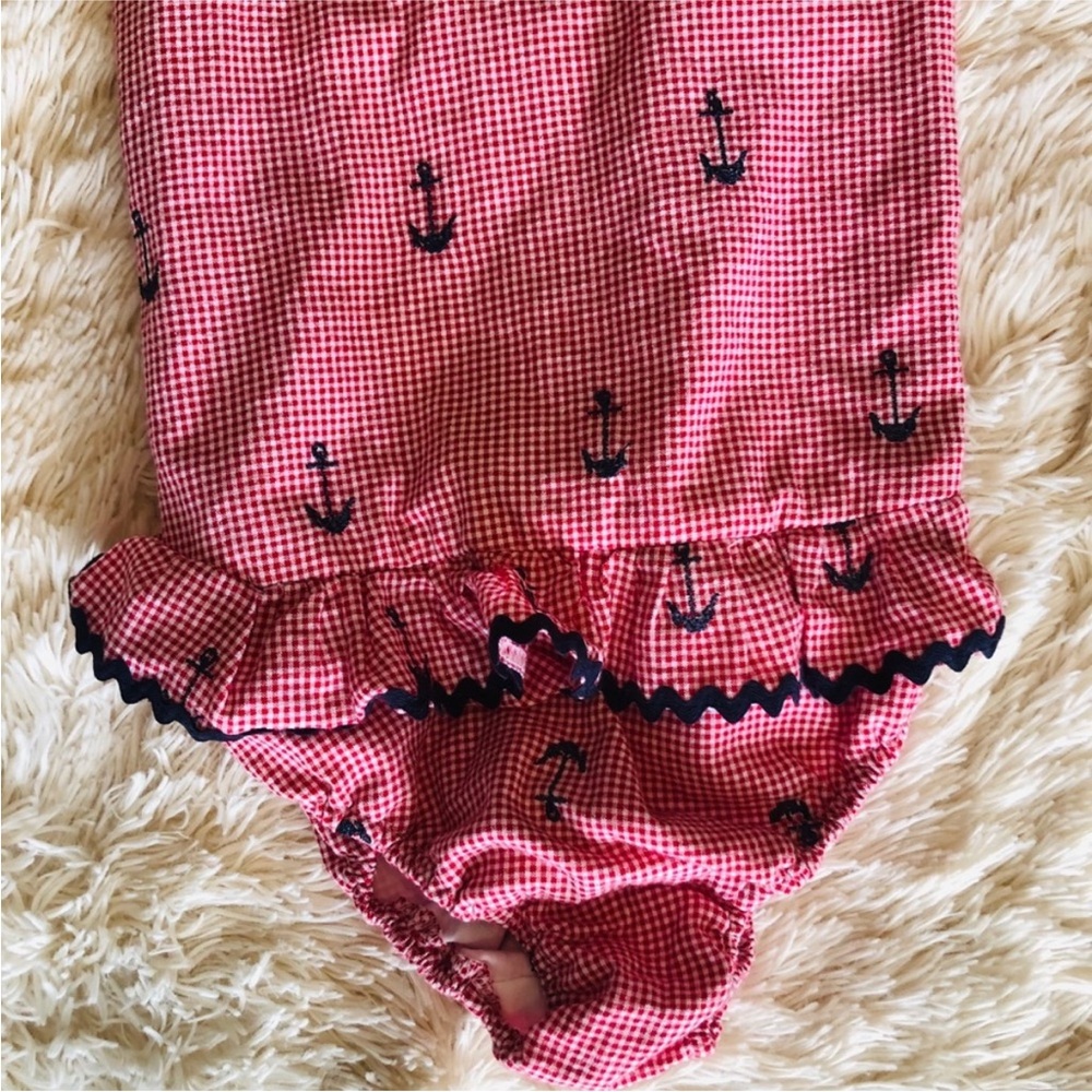 Funtasia Too Girls Nautical Swimsuit Red Gingham Anchors Size 6X - Picture 4 of 7